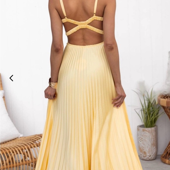 Elegant Yellow Pleated Dress - Picture 2 of 4